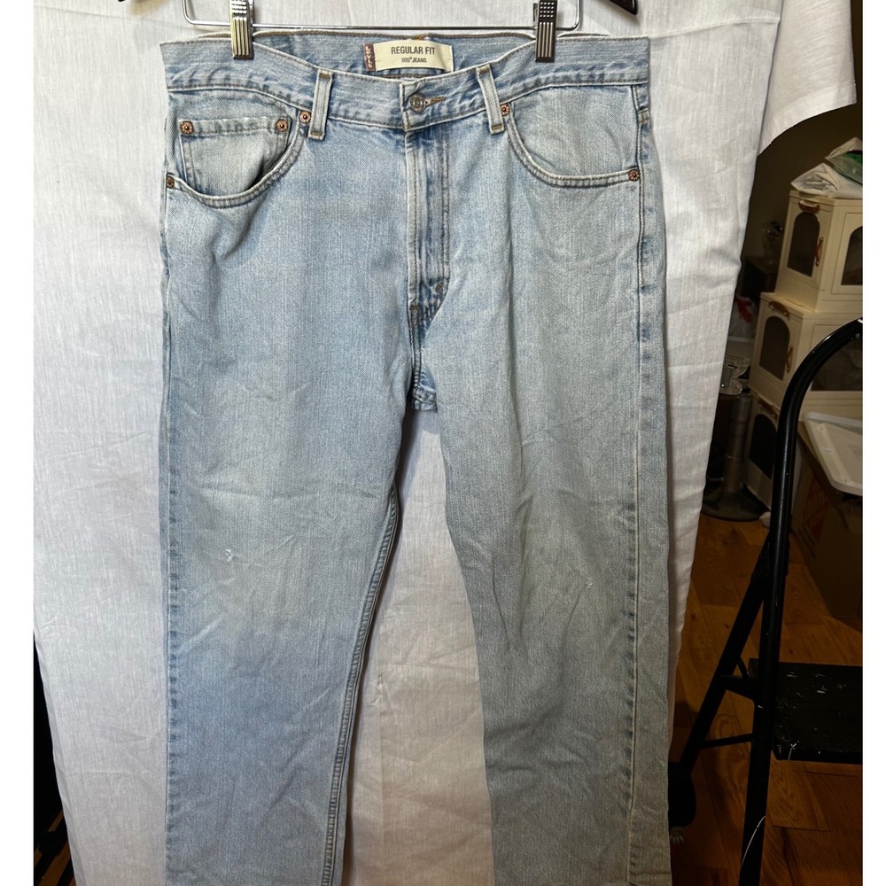 Levis 505 Regular Fit Jeans Mens 34x29 Light Wash Straight Leg Y2K Streetwear